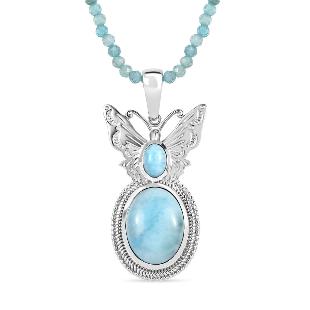 AAA Larimar Anhänger mit Kette ca. 50 cm + 5 cm Extender, 925 Silber rhodiniert ca. 47.49 ct