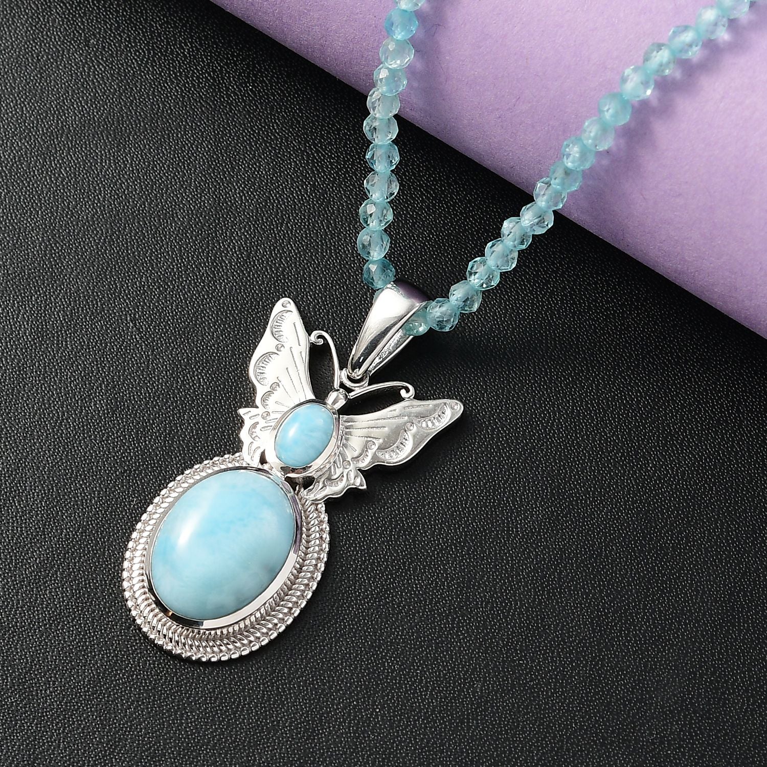 AAA Larimar Anhänger mit Kette ca. 50 cm + 5 cm Extender, 925 Silber rhodiniert ca. 47.49 ct