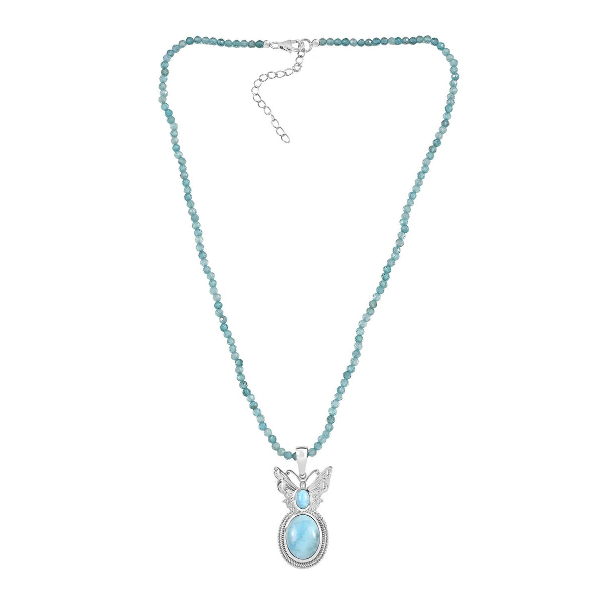 AAA Larimar Anhänger mit Kette ca. 50 cm + 5 cm Extender, 925 Silber rhodiniert ca. 47.49 ct