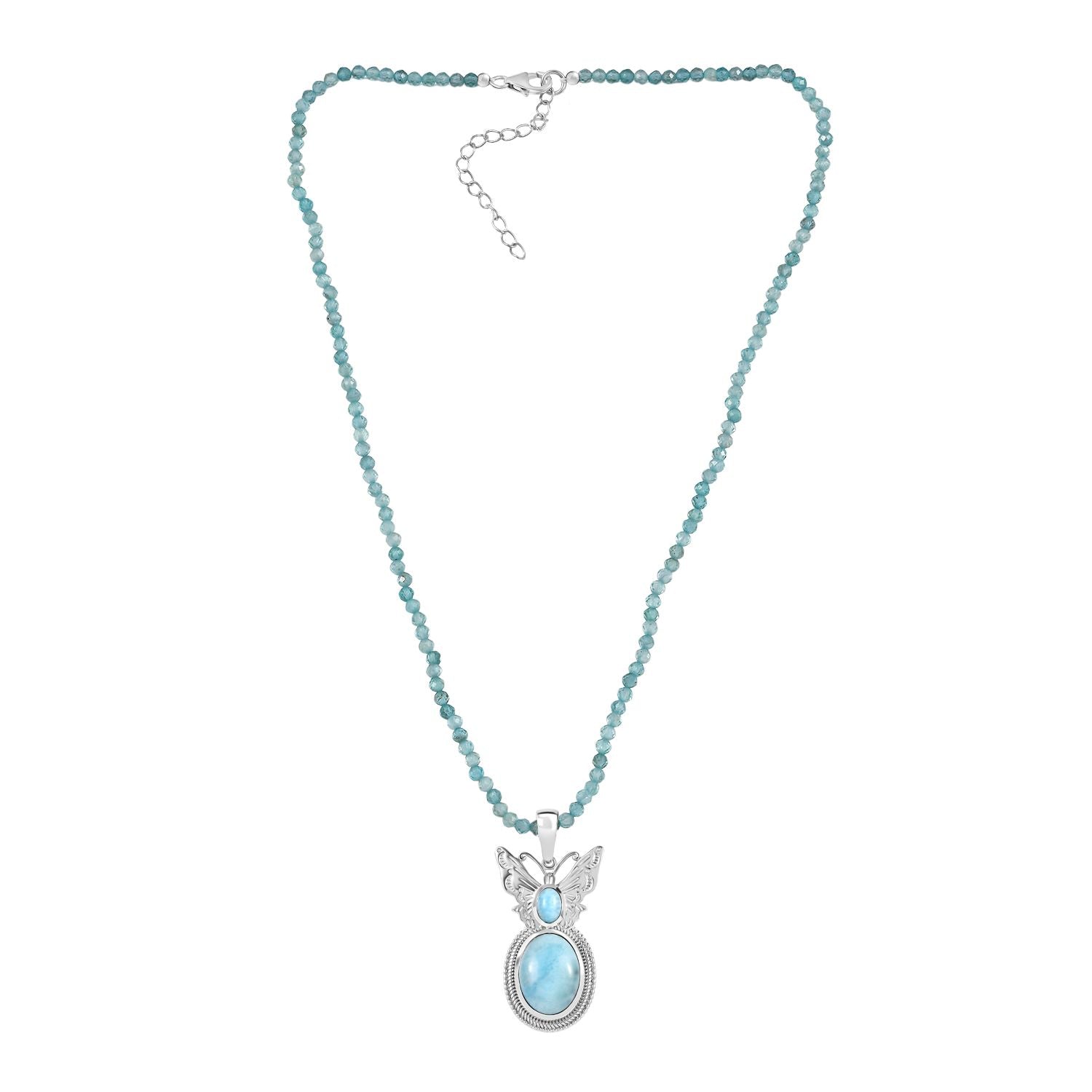 AAA Larimar Anhänger mit Kette ca. 50 cm + 5 cm Extender, 925 Silber rhodiniert ca. 47.49 ct