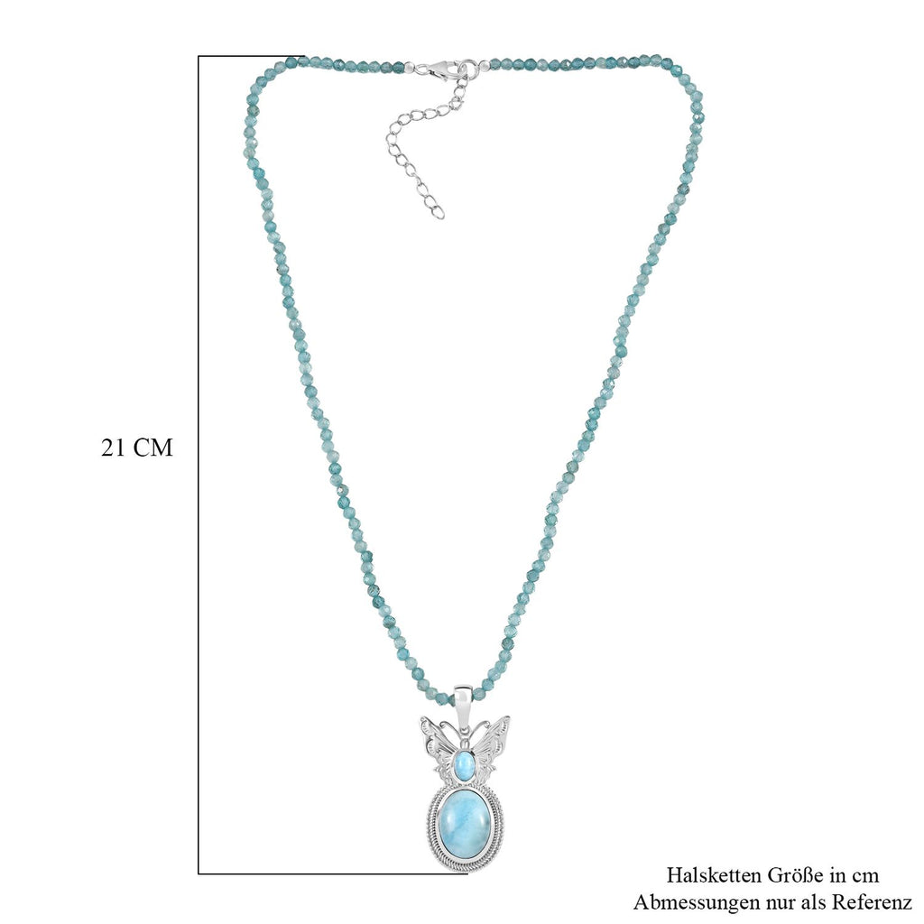 AAA Larimar Anhänger mit Kette ca. 50 cm + 5 cm Extender, 925 Silber rhodiniert ca. 47.49 ct