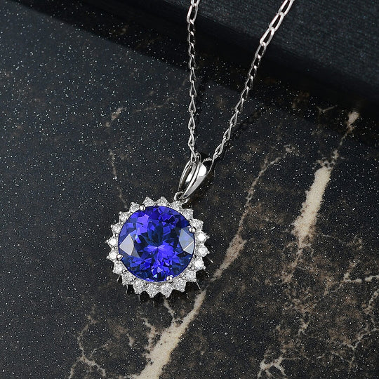 Rhapsody AAAA Tansanit, Weißer Diamant AGI zertifiziert Schmuckset ca. 50 cm 950 Platin ca. 3.60 ct