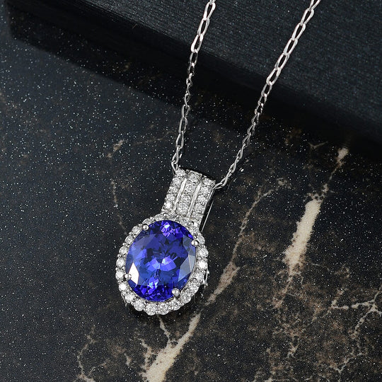 Rhapsody AAAA Tansanit, Weißer Diamant AGI zertifiziert Schmuckset ca. 50 cm 950 Platin ca. 3.65 ct