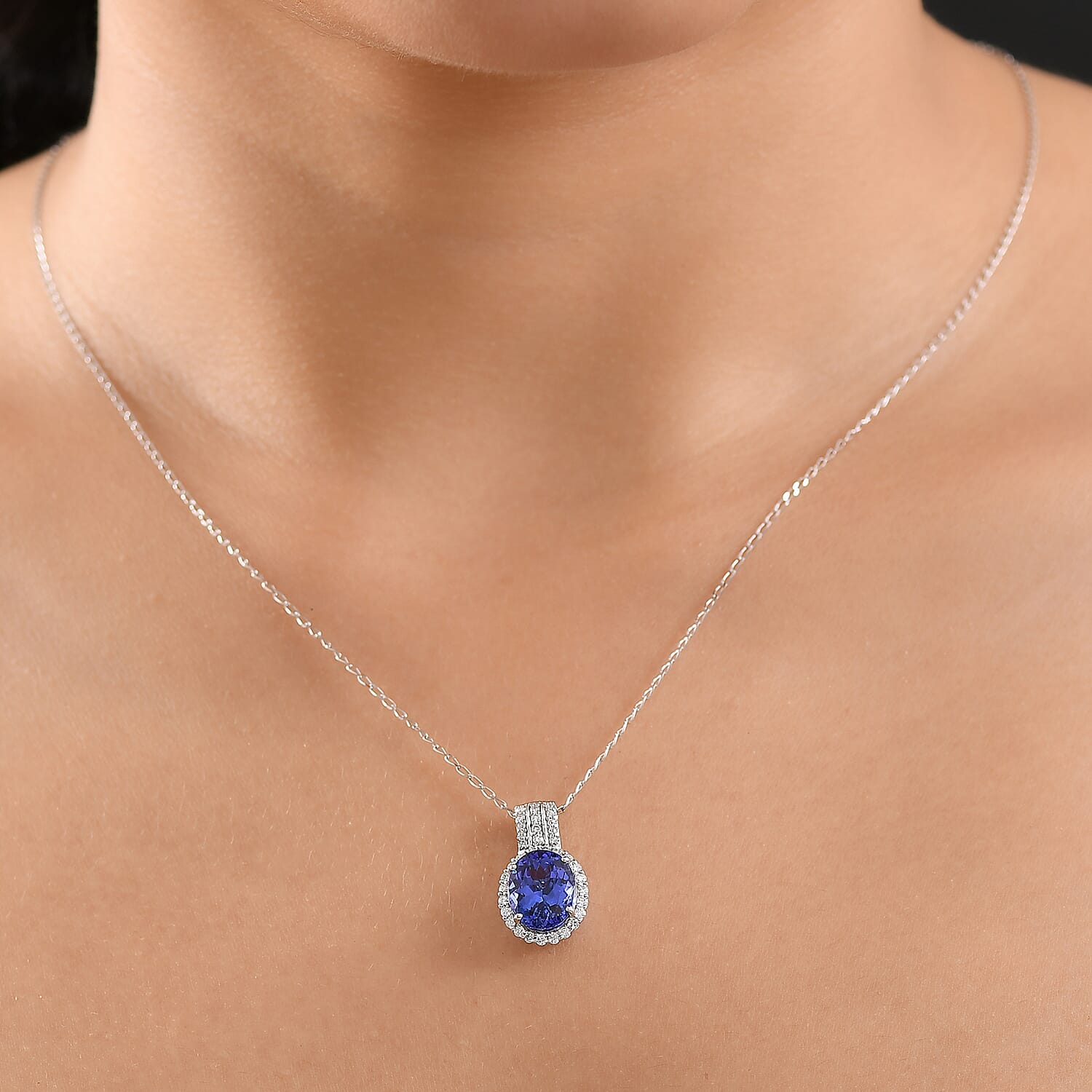 Rhapsody AAAA Tansanit, Weißer Diamant AGI zertifiziert Schmuckset ca. 50 cm 950 Platin ca. 3.65 ct
