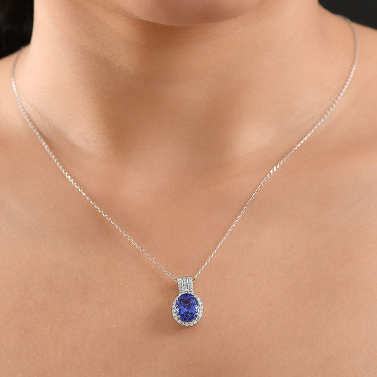 Rhapsody AAAA Tansanit, Weißer Diamant AGI zertifiziert Schmuckset ca. 50 cm 950 Platin ca. 3.65 ct