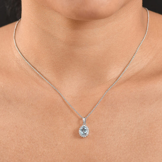 AAA Santamaria Aquamarin, Weißer Diamant AGI zertifiziert Schmuckset ca. 50 cm 585 Gold ca. 1.42 ct