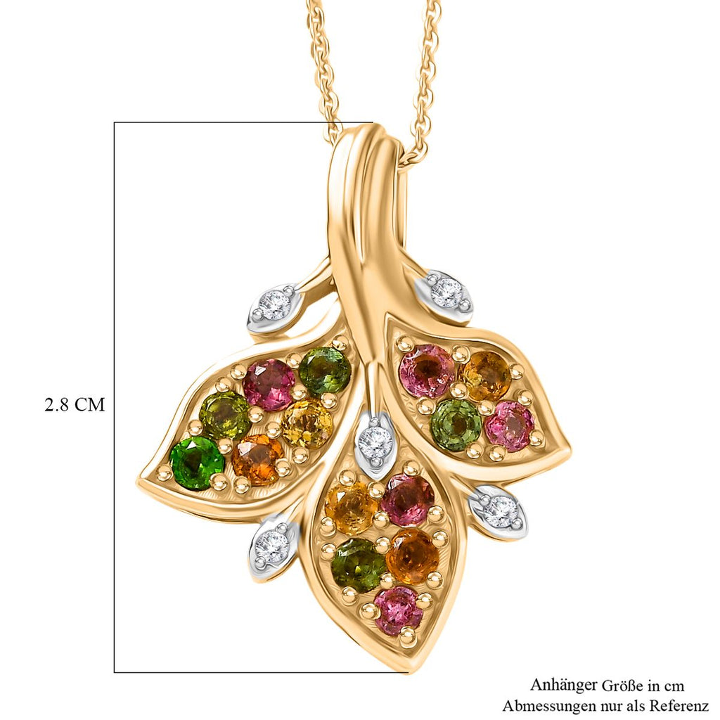 Herbszauber - Mehrfarbiger-Turmalin Anhänger mit Kette, 925 Silber 750 Gelb Vergoldet ca. 1.14 ct
