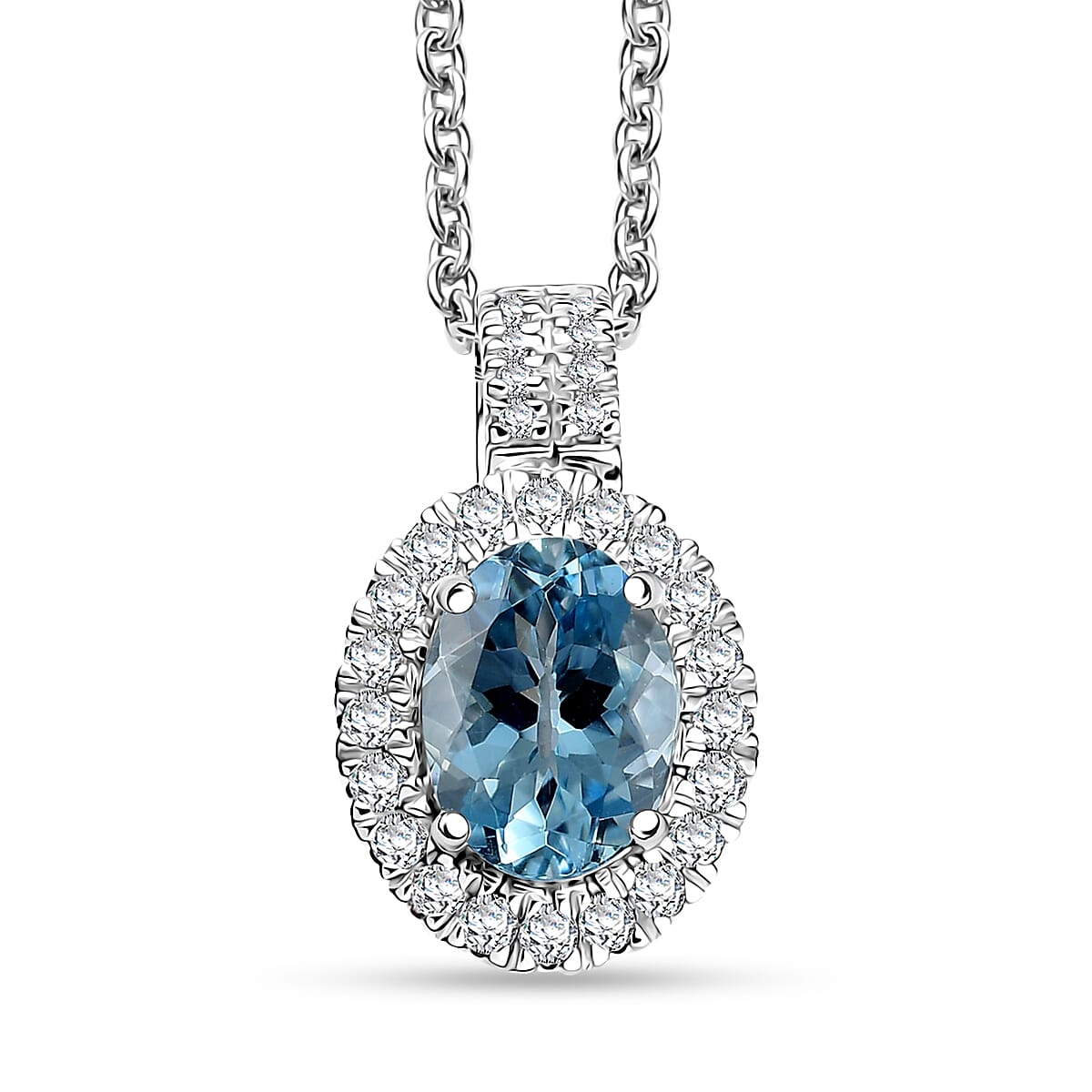 LUXORO AAA Santamaria Aquamarin, Weißer Diamant AGI zertifiziert Schmuckset ca. 50 cm 585 Gold ca. 1.46 ct