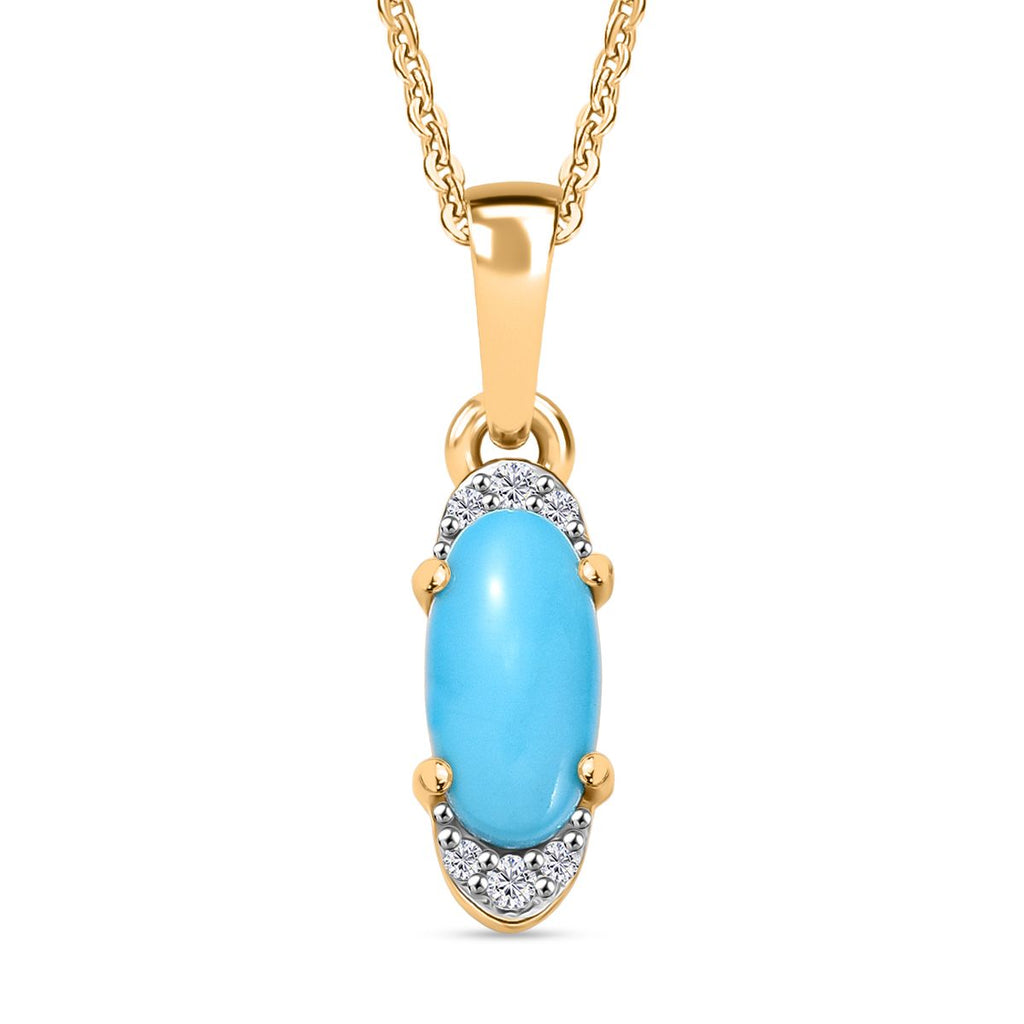 AA Sleeping Beauty Türkis, Weißer Zirkon Schmuckset 925 Silber 750 Gelb Vergoldet ca. 0,63 ct.