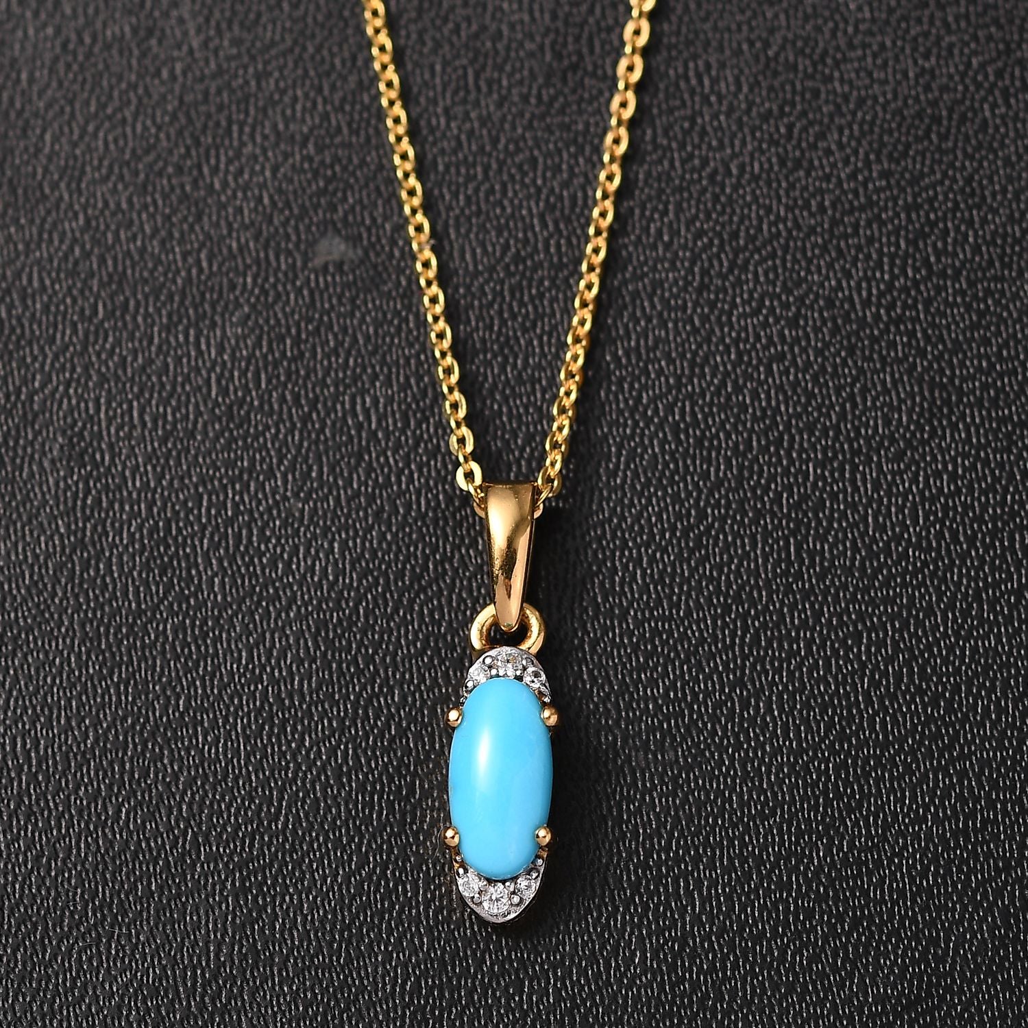 AA Sleeping Beauty Türkis, Weißer Zirkon Schmuckset 925 Silber 750 Gelb Vergoldet ca. 0,63 ct.