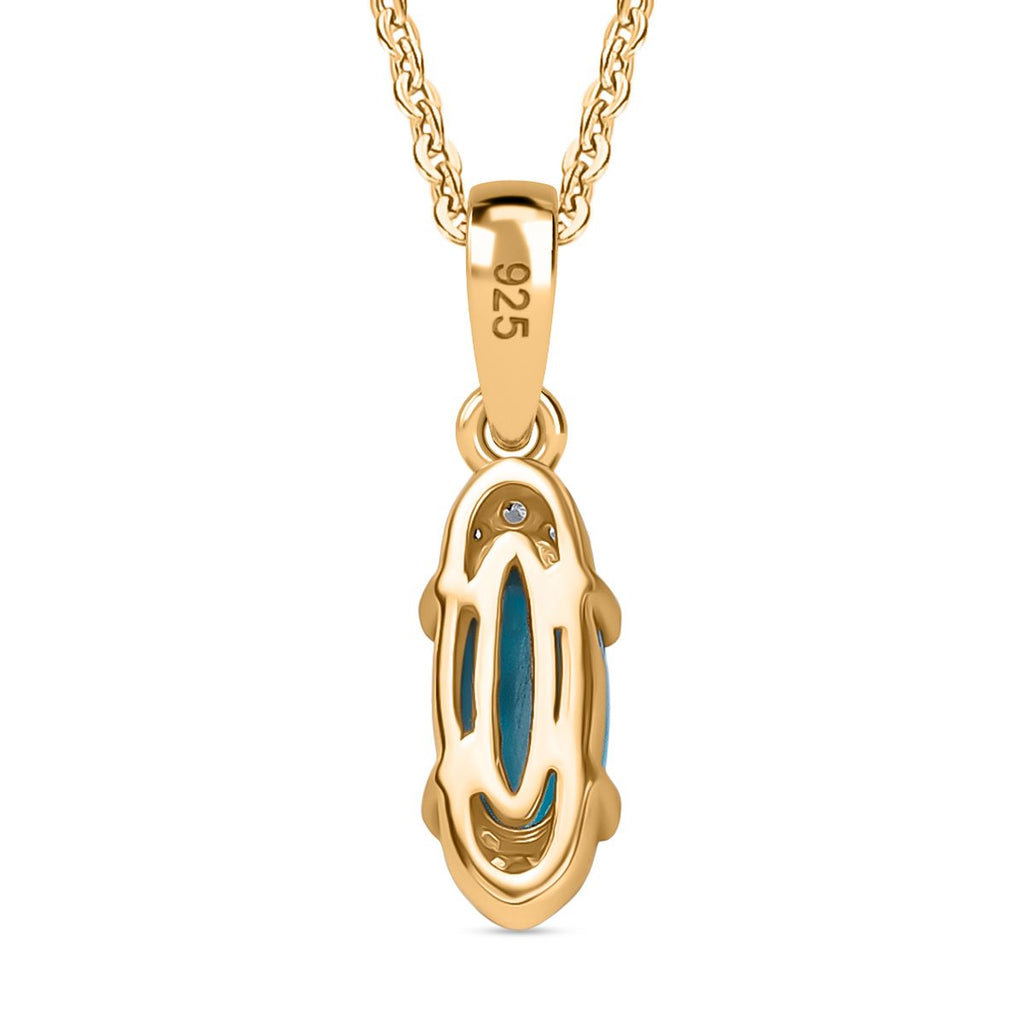 AA Sleeping Beauty Türkis, Weißer Zirkon Schmuckset 925 Silber 750 Gelb Vergoldet ca. 0,63 ct.