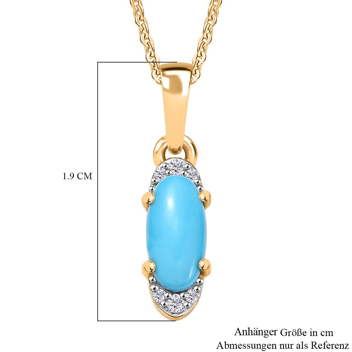 AA Sleeping Beauty Türkis, Weißer Zirkon Schmuckset 925 Silber 750 Gelb Vergoldet ca. 0,63 ct.