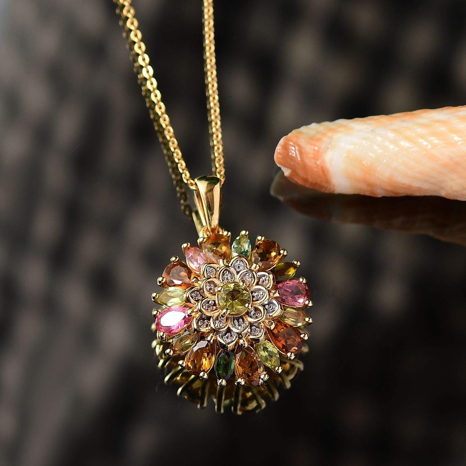 Naturblüte-Mehrfarbig-Turmalin Schmuckset 925 Silber 750 Gelbgold Vermeil ca. 2,83 ct.