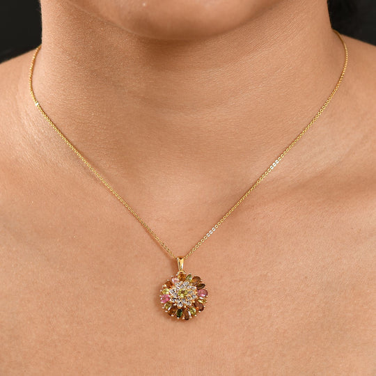 Naturblüte-Mehrfarbig-Turmalin Schmuckset 925 Silber 750 Gelbgold Vermeil ca. 2,83 ct.