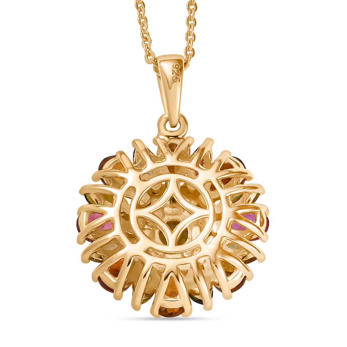 Naturblüte-Mehrfarbig-Turmalin Schmuckset 925 Silber 750 Gelbgold Vermeil ca. 2,83 ct.