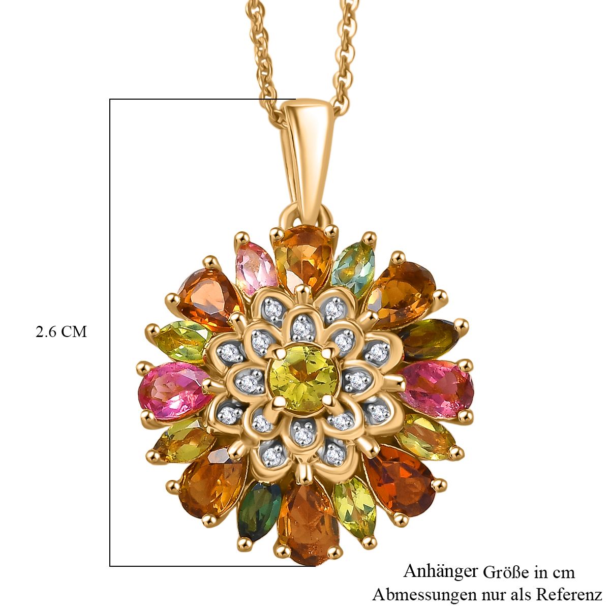 Naturblüte-Mehrfarbig-Turmalin Schmuckset 925 Silber 750 Gelbgold Vermeil ca. 2,83 ct.