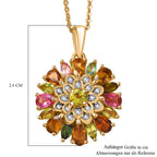 Naturblüte-Mehrfarbig-Turmalin Schmuckset 925 Silber 750 Gelbgold Vermeil ca. 2,83 ct.