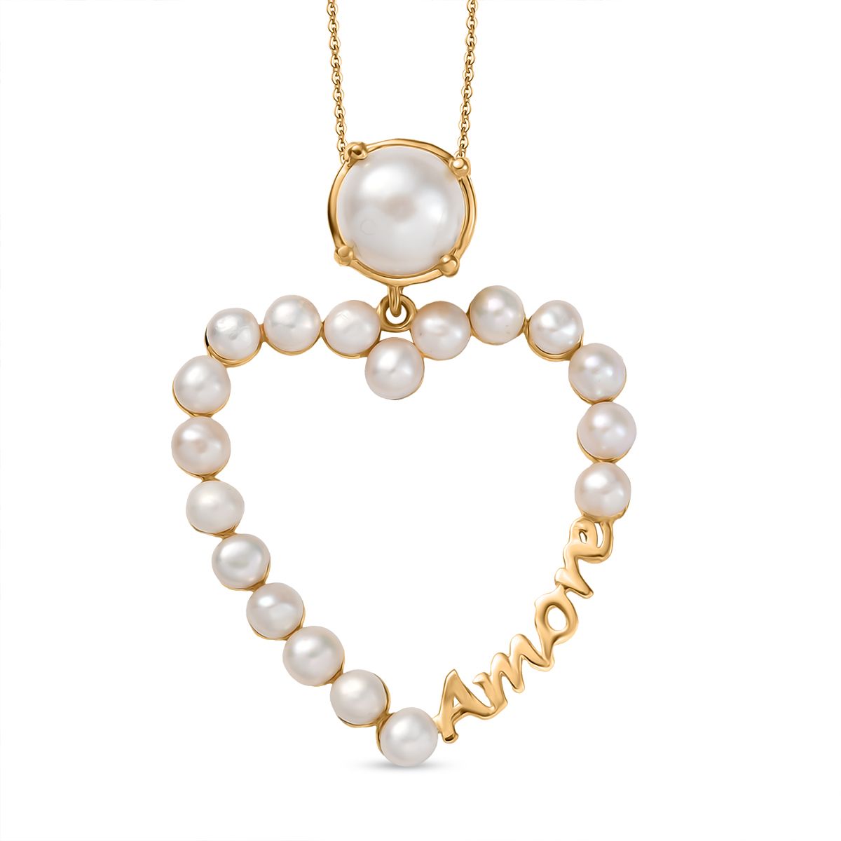 GP Amore Kollektion -Süßwasser Perle (8 mm) Anhänger mit Kette ca. 45 cm 925 Silber 750 Gelbgold Vermeil