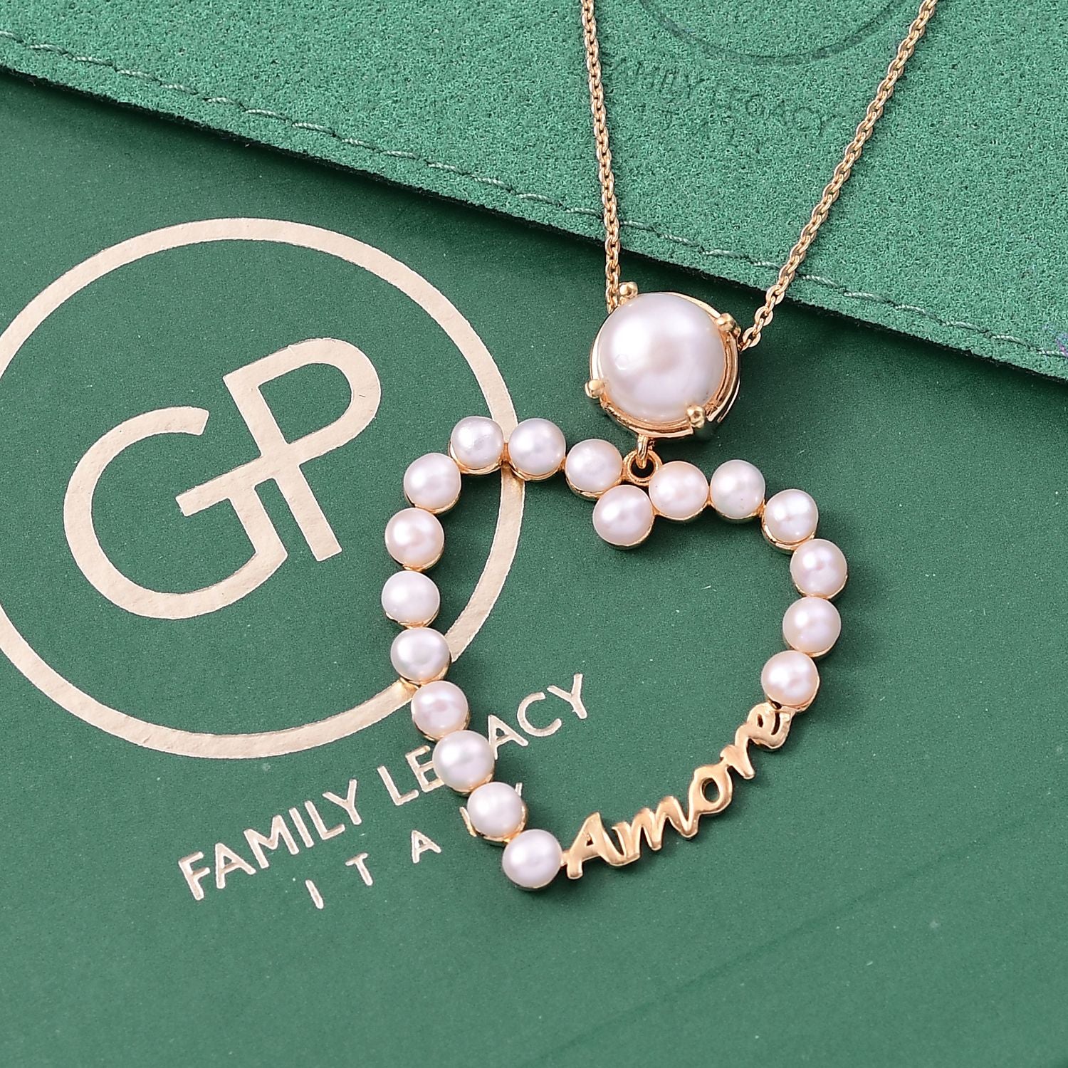 GP Amore Kollektion -Süßwasser Perle (8 mm) Anhänger mit Kette ca. 45 cm 925 Silber 750 Gelbgold Vermeil