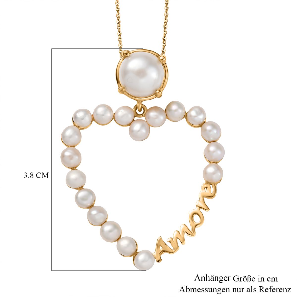 GP Amore Kollektion -Süßwasser Perle (8 mm) Anhänger mit Kette ca. 45 cm 925 Silber 750 Gelbgold Vermeil