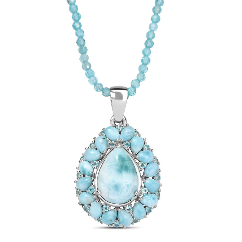 D'joy AA Larimar Anhänger mit Apatit Halskette ca. 50 cm, 925 Silber rhodiniert ca. 50.32 ct