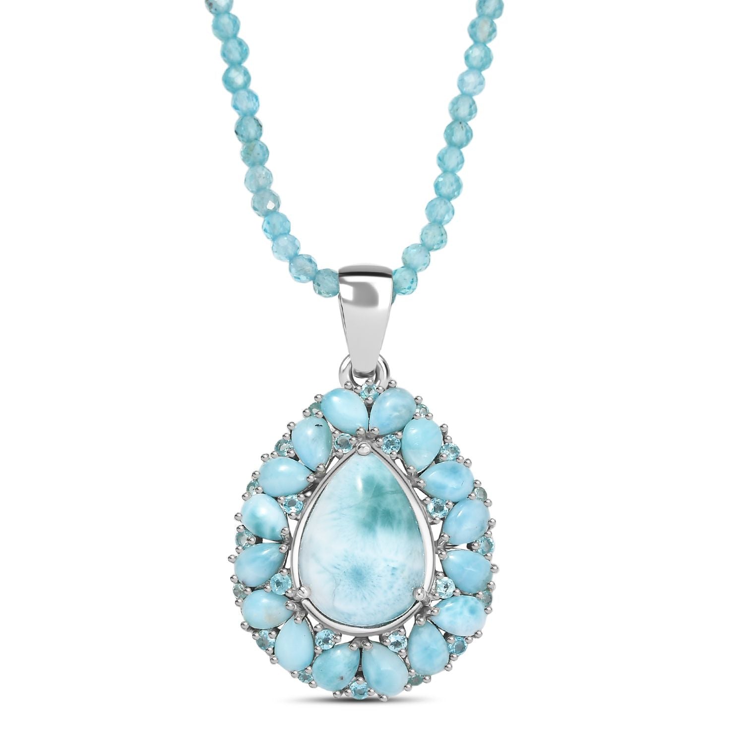 D'joy AA Larimar Anhänger mit Apatit Halskette ca. 50 cm, 925 Silber rhodiniert ca. 50.32 ct