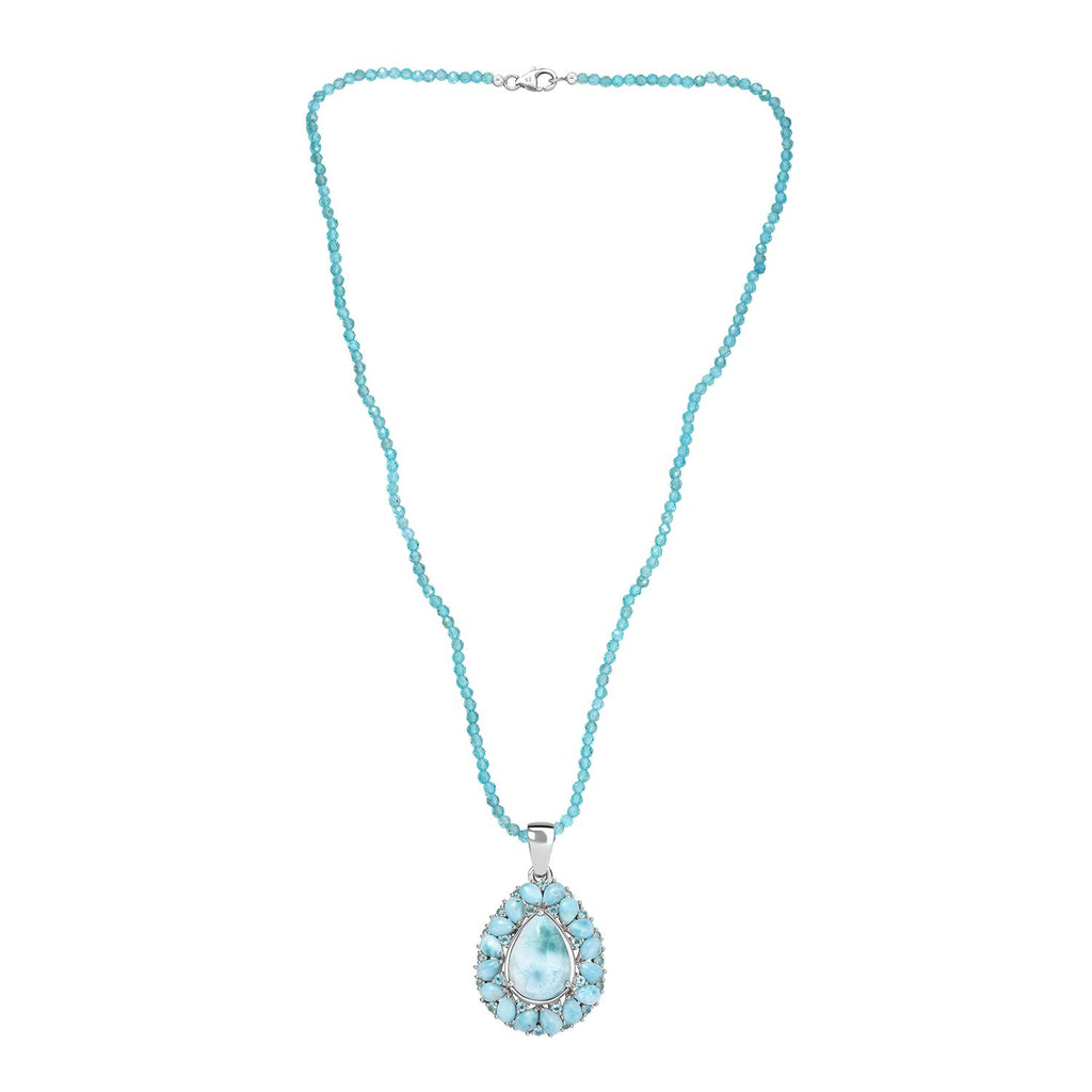 D'joy AA Larimar Anhänger mit Apatit Halskette ca. 50 cm, 925 Silber rhodiniert ca. 50.32 ct