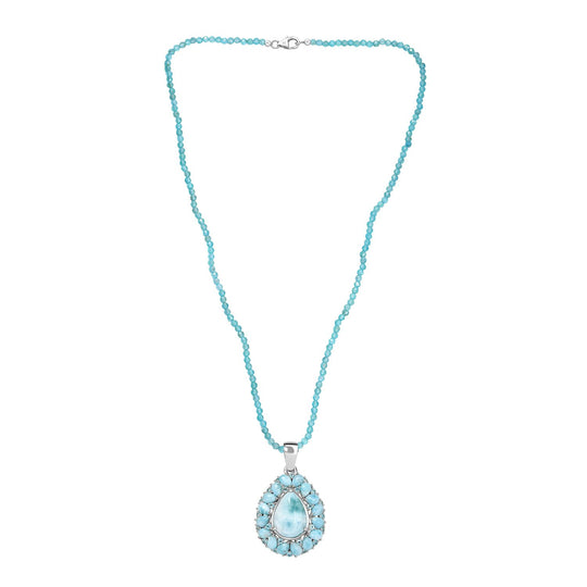D'joy AA Larimar Anhänger mit Apatit Halskette ca. 50 cm, 925 Silber rhodiniert ca. 50.32 ct