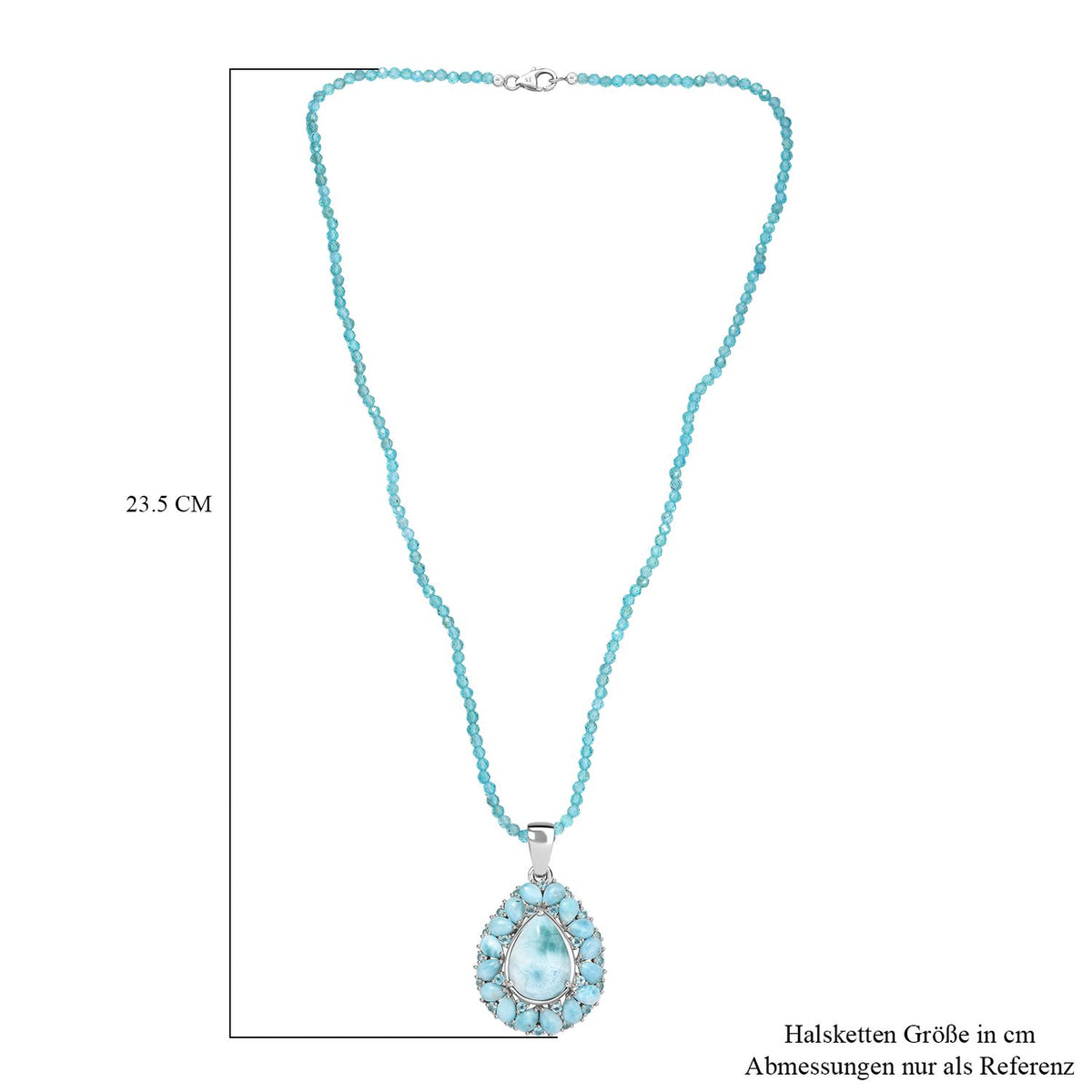 D'joy AA Larimar Anhänger mit Apatit Halskette ca. 50 cm, 925 Silber rhodiniert ca. 50.32 ct