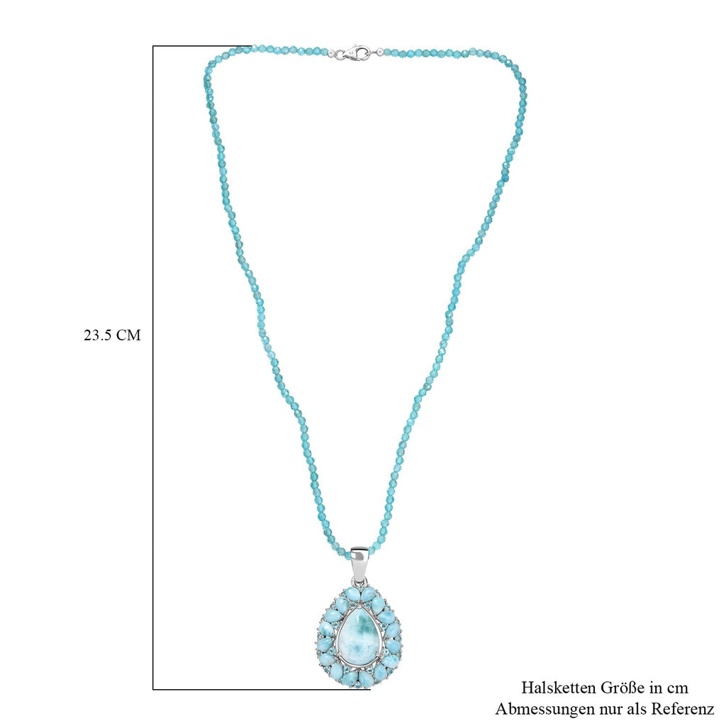D'joy AA Larimar Anhänger mit Apatit Halskette ca. 50 cm, 925 Silber rhodiniert ca. 50.32 ct