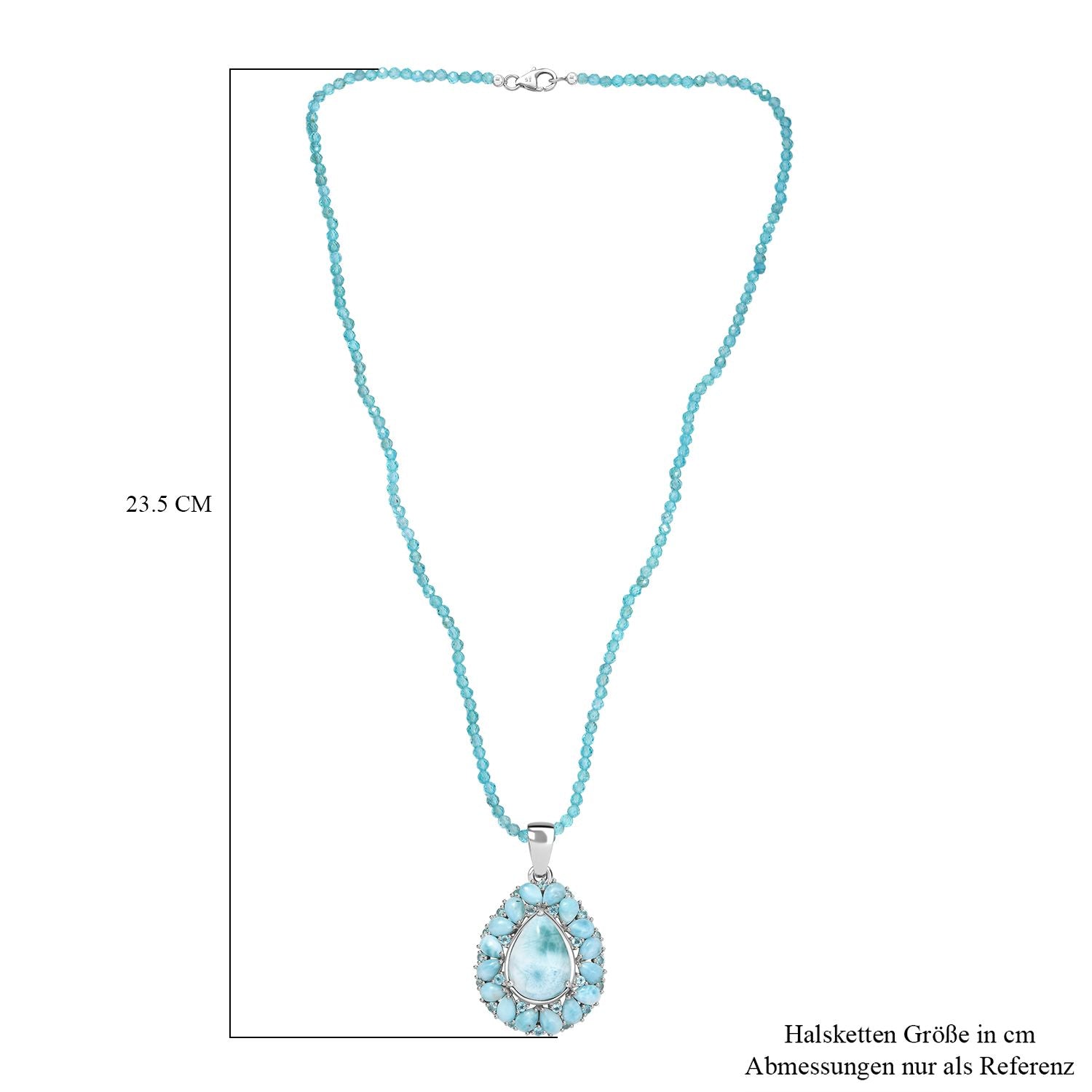 D'joy AA Larimar Anhänger mit Apatit Halskette ca. 50 cm, 925 Silber rhodiniert ca. 50.32 ct