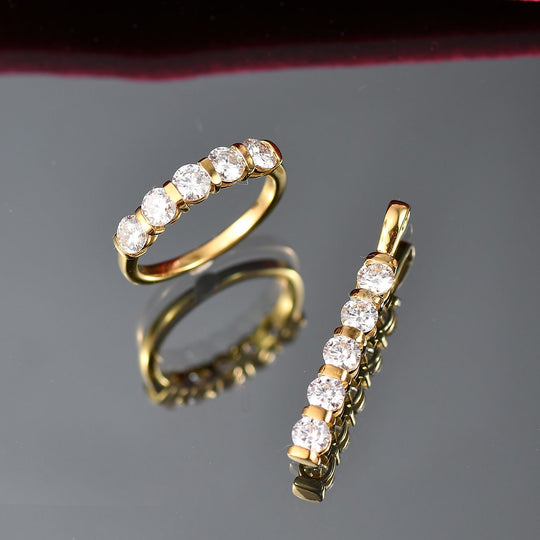2er Set - Moissanit Anhänger und Ring, 925 Silber vergoldet, Größe (20.00), ca. 2,26 ct.