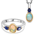 2er Set - AA Natürlicher, äthiopischer Welo Opal, Masaola Saphir (Fissure gefüllt) Anhänger mit Kette und Ring, Größe (16.00), Gelbes Messing, ca. 1.78 ct