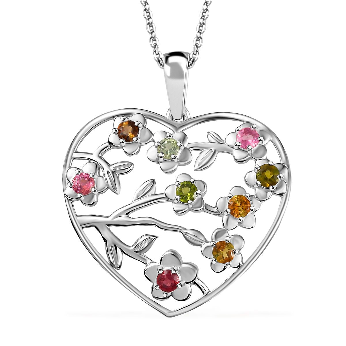 D joy Mehrfarbiger-Turmalin Anhänger mit Kette, 925 Silber platiniert ca. 0,72 ct.