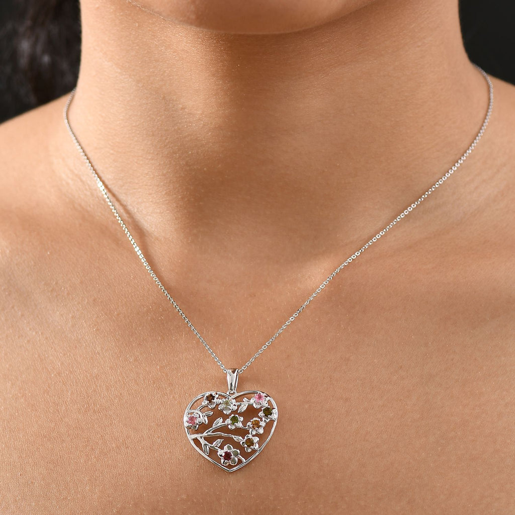 D joy Mehrfarbiger-Turmalin Anhänger mit Kette, 925 Silber platiniert ca. 0,72 ct.