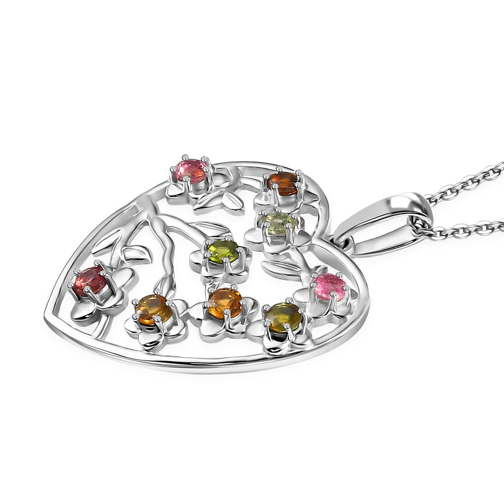 D joy Mehrfarbiger-Turmalin Anhänger mit Kette, 925 Silber platiniert ca. 0,72 ct.