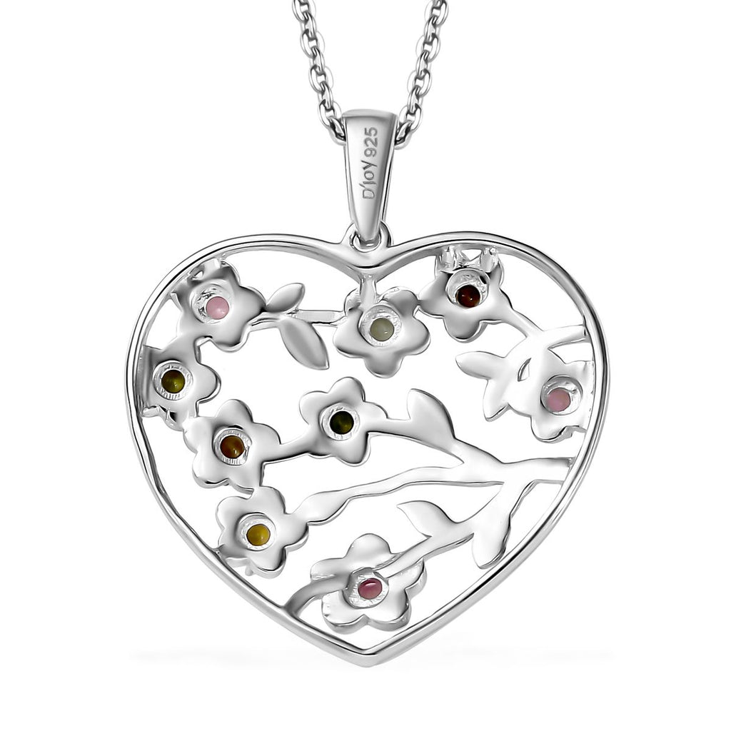 D joy Mehrfarbiger-Turmalin Anhänger mit Kette, 925 Silber platiniert ca. 0,72 ct.