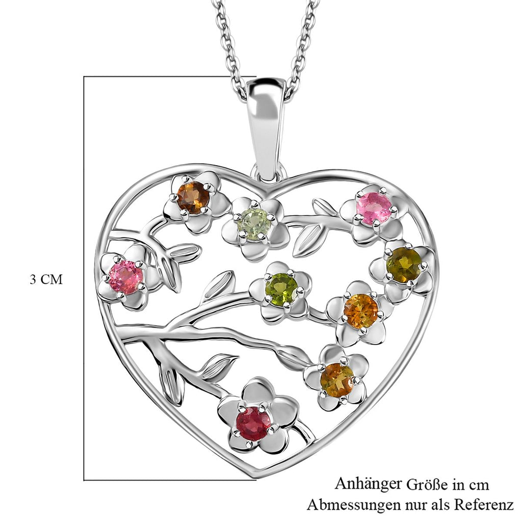 D joy Mehrfarbiger-Turmalin Anhänger mit Kette, 925 Silber platiniert ca. 0,72 ct.
