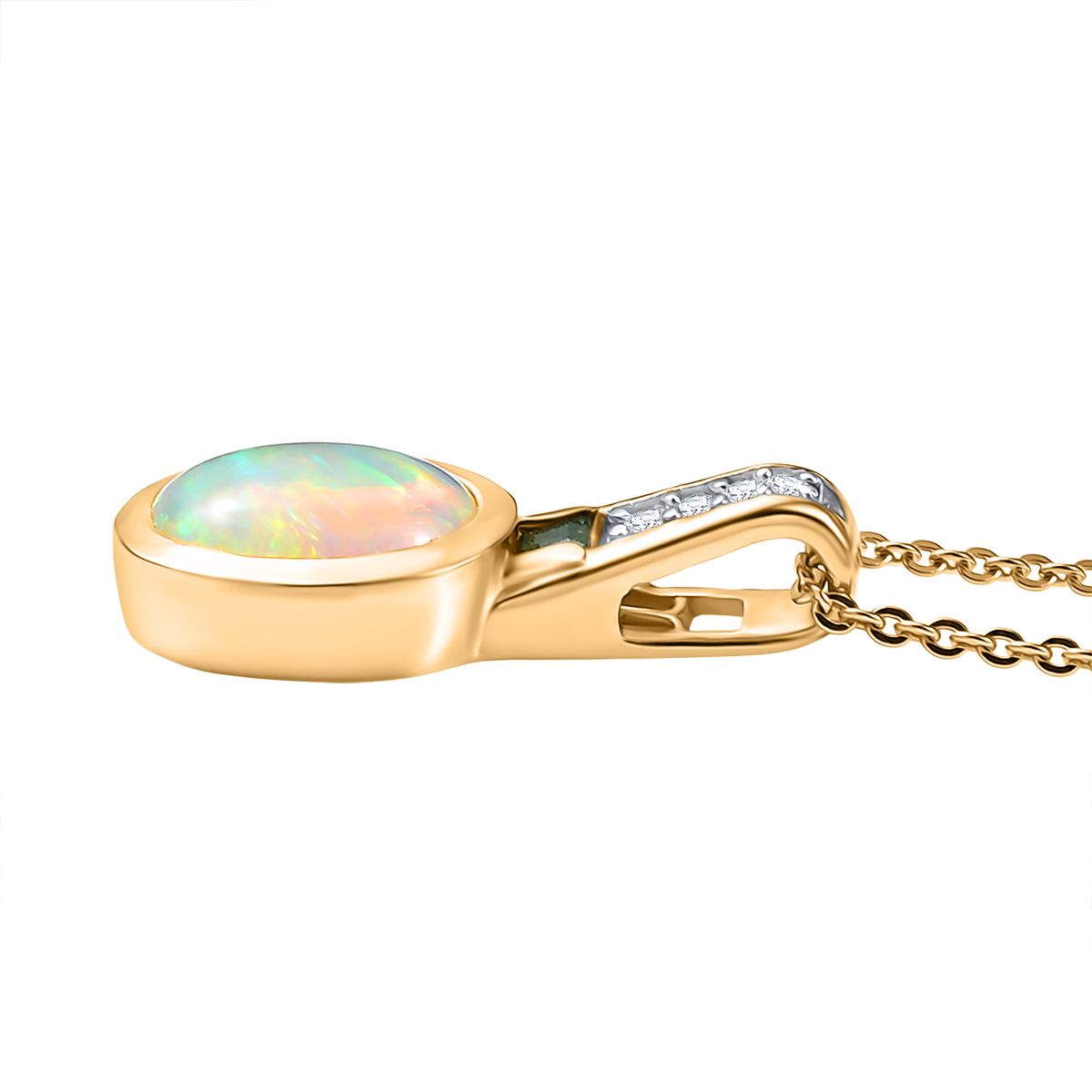 D joy Natürlicher, äthiopischer Welo Opal, Smaragd Anhänger mit Kette, 925 Silber 750 Gelbgold Vermeil ca. 1.32 ct