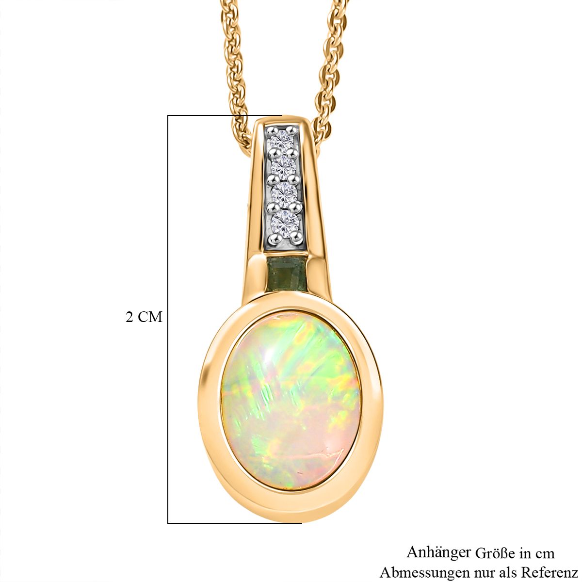D joy Natürlicher, äthiopischer Welo Opal, Smaragd Anhänger mit Kette, 925 Silber 750 Gelbgold Vermeil ca. 1.32 ct