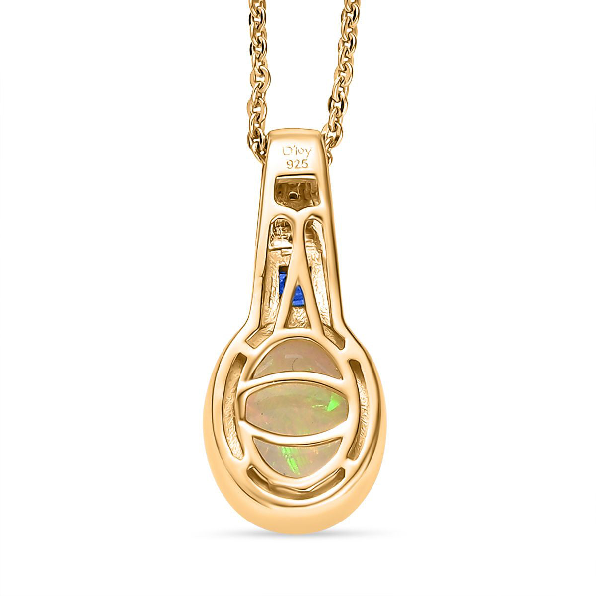 D joy Natürlicher, äthiopischer Welo Opal, Ceylon-Saphir Anhänger mit Kette, 925 Silber 750 Gelbgold Vermeil ca. 1.32 ct