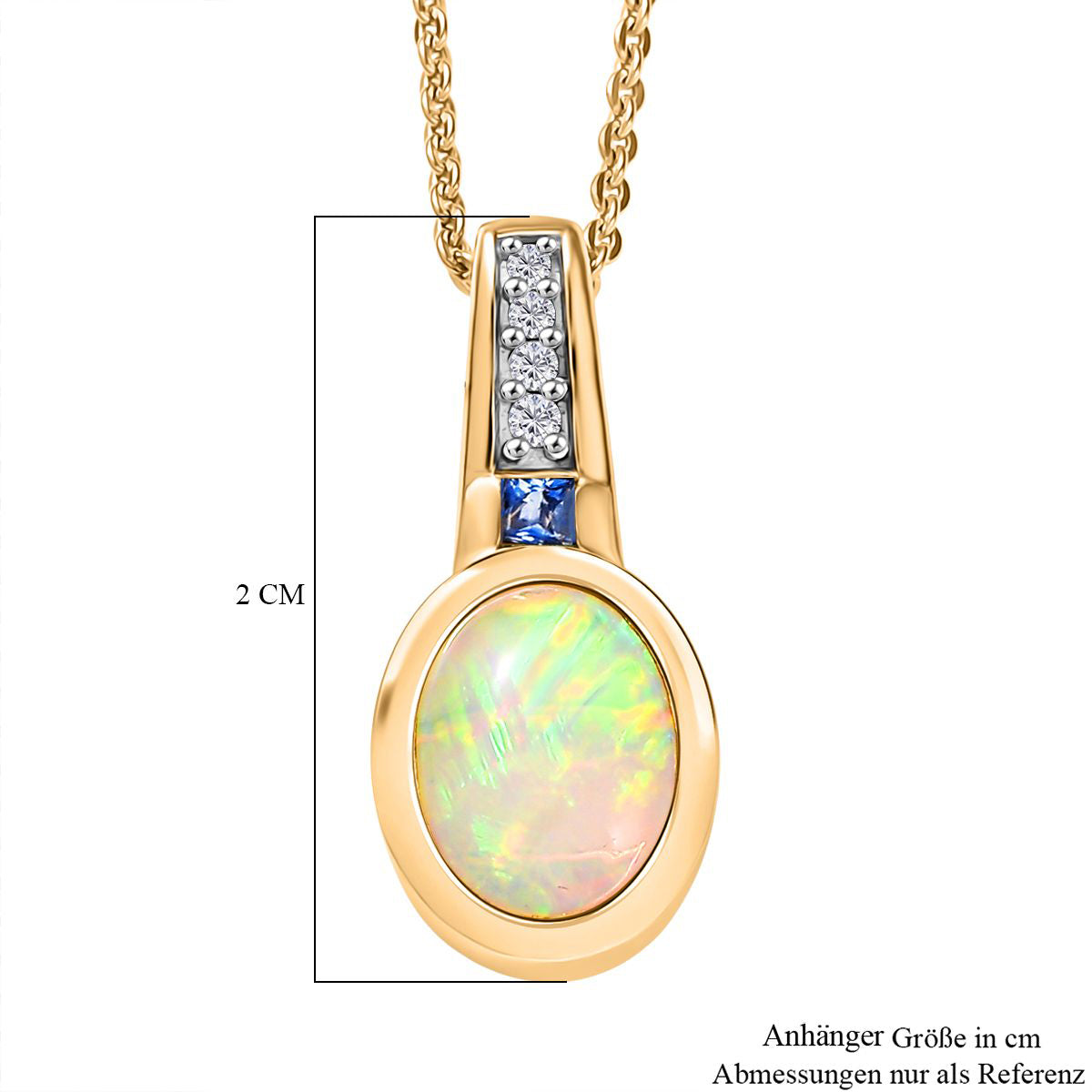 D joy Natürlicher, äthiopischer Welo Opal, Ceylon-Saphir Anhänger mit Kette, 925 Silber 750 Gelbgold Vermeil ca. 1.32 ct