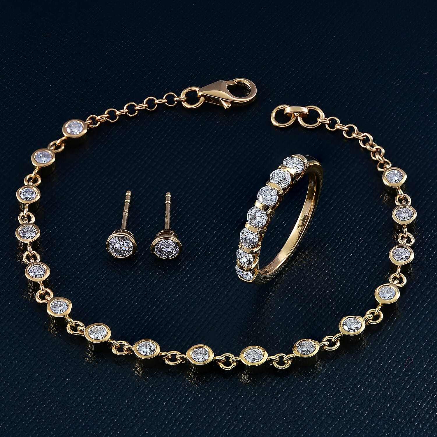 LUXURIANT DIAMOND - Lab Grown Diamant Schmuckset 925 Silber 750 Gelbgold vermeil (Größe 17) (10-15 Werktage Lieferzeit) ca. 2.75 ct
