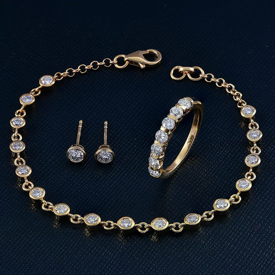 LUXURIANT DIAMOND - Lab Grown Diamant Schmuckset 925 Silber 750 Gelbgold vermeil (Größe 17) (10-15 Werktage Lieferzeit) ca. 2.75 ct
