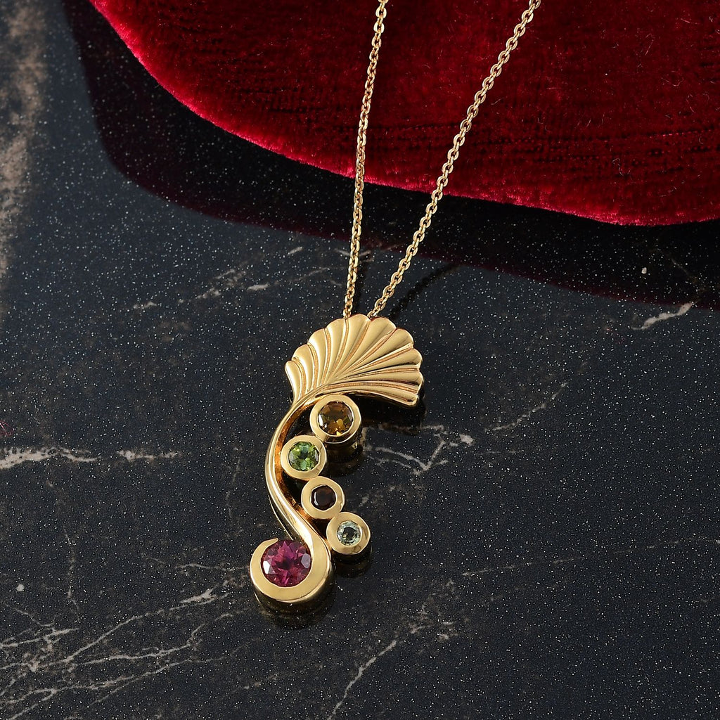 D joy Mehrfarbiger-Turmalin Anhänger mit Kette, 925 Silber 750 Gelb Vergoldet ca. 0,98 ct.