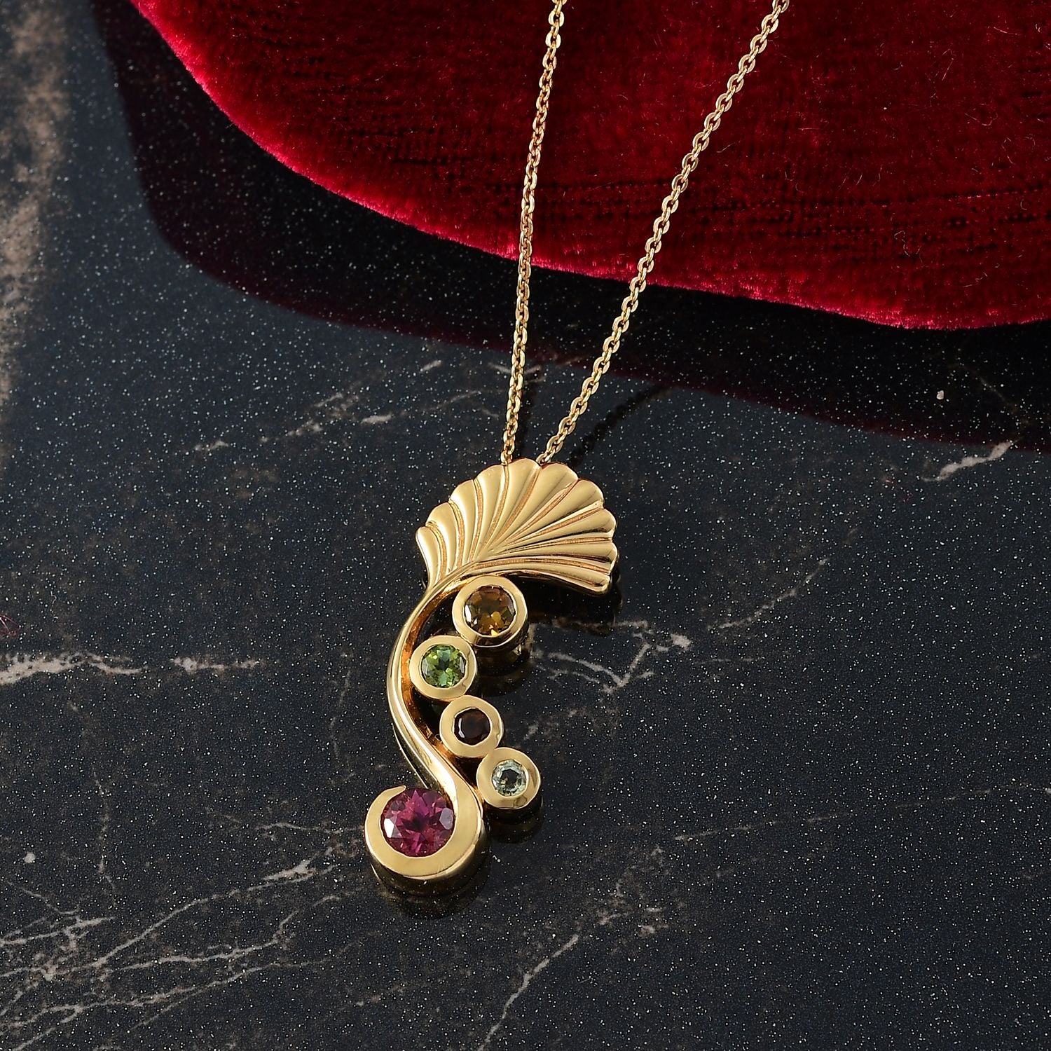 D joy Mehrfarbiger-Turmalin Anhänger mit Kette, 925 Silber 750 Gelb Vergoldet ca. 0,98 ct.