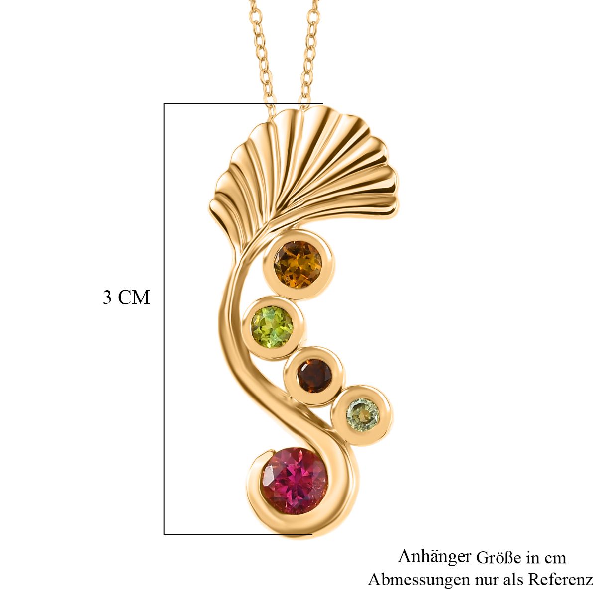 D joy Mehrfarbiger-Turmalin Anhänger mit Kette, 925 Silber 750 Gelb Vergoldet ca. 0,98 ct.