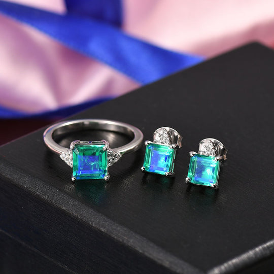2er Set - D joy Pfau Quarz Triplette, Weißer Zirkon Ohrringe und Ring, Größe (17.00), 925 Silber platiniert, ca. 6.14 ct