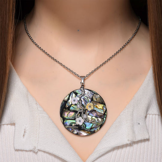 Abalone Muschel, Harz Anhänger mit Kette ca. 50 cm + 5 cm Extender, 316L Edelstahl, Silberfarben