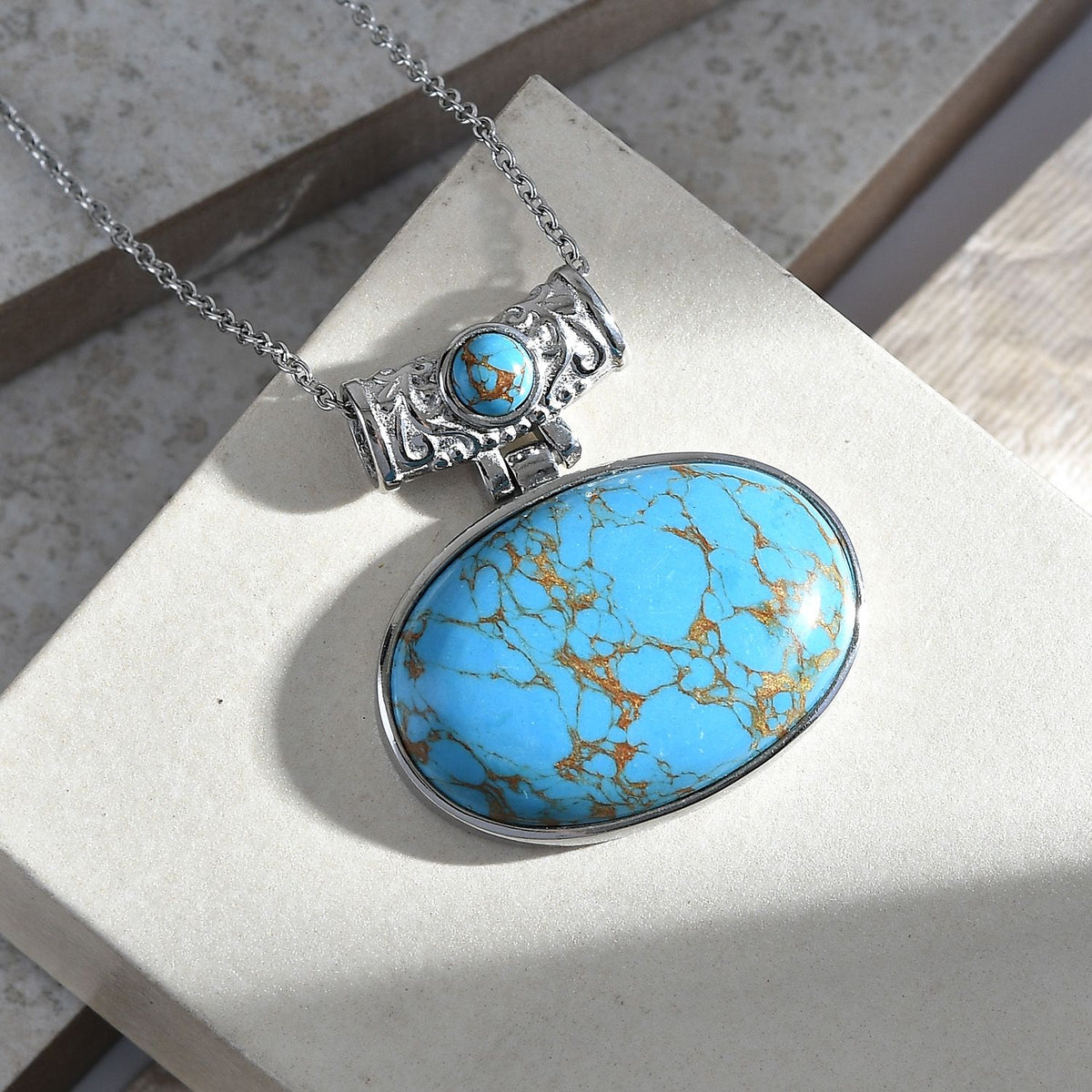 Blaues Türkis Schmuckset Edelstahl ca. 80.50 ct